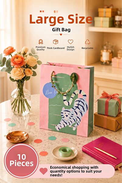 Daks 10 Pcs (32 X 26 X 14 cm) - Large Size Cardboard Gift Bag with Pastel Tig...