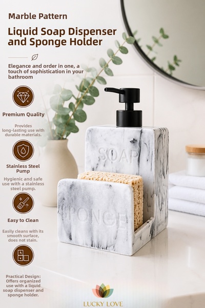 Lucky Love Marble Patterned Luxury Soap Dish and Sponge Holder Set Soap - Spo...
