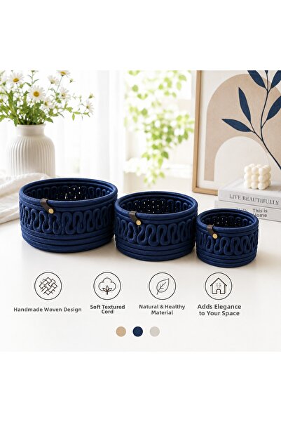 MaVaux Velora Set of 3 Rope Basket Bathroom Organizer Decorative Organizer Ha...