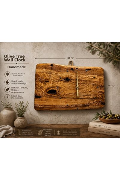 WoodBay Ceas de perete din lemn de măslin lucrat manual, din lemn natural, cu...