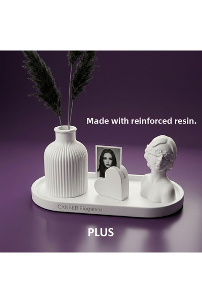 CANSEB Elegance Quad Photo Holder, Pampas Vase & Girl Decorative Object Set w...