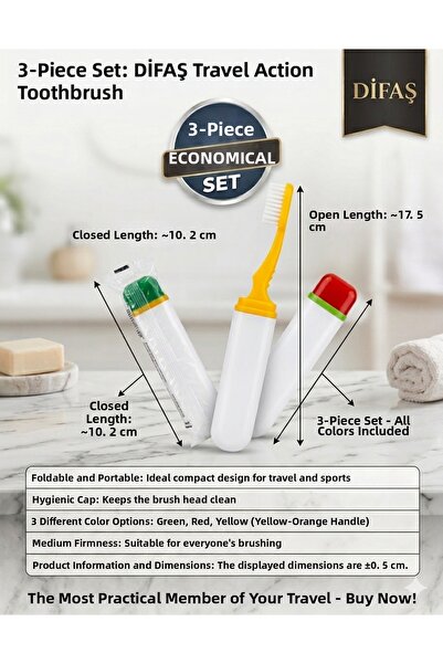 Lider MAGNESİA Di̇faş Travel Type Toothbrush Travel Action Toothbrush 3 Color...