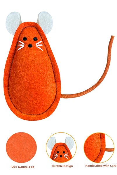 TrendTopic Cat Toy Mr. and Mrs. Squeaky 2-Piece Handmade Mouse with Natural Felt Catnip