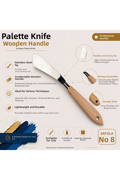 TOMBİ-X Spatulă metalică cu mâner din lemn pentru vopsea în ulei și vopsea ac...