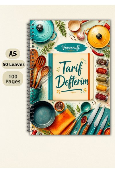 VORACRAFT Cooking Recipe Book, 50 Sheets / 100 Pages, A5 / Wire Spiral Trf0001