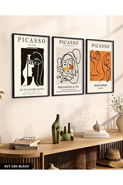 CeSht Lucrări Picasso 3 piese pictate, înrămate în lemn ACT