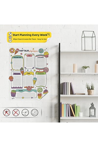 Tutunabilir Kağıt Transparent Yaz-Sil Weekly Planner with Static Cling Featur...