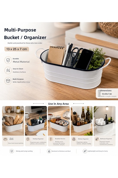 PALU GASTRO Metal Organizer Basket 25X13X7 cm Multi-Purpose Organizer Bucket
