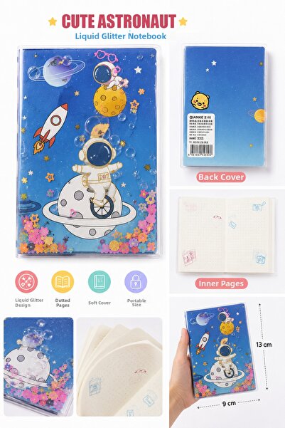 renkli izler atölyesi Kawaii Cute Design Liquid Sequined Mini Notebook 9X13 c...