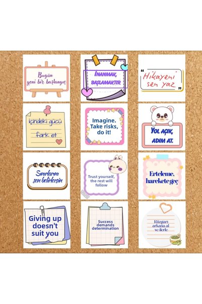 Seçkin Trend Education Success Student Kids Motivation 12'Li Card Set-2 10X10Cm, for Boards