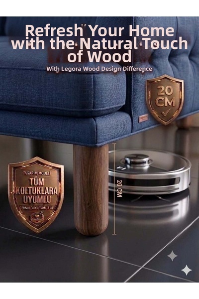 LEGORA WOOD DESİNG 20 cm Bohemian Dark Walnut Wooden Furniture Leg Hornbeam W...