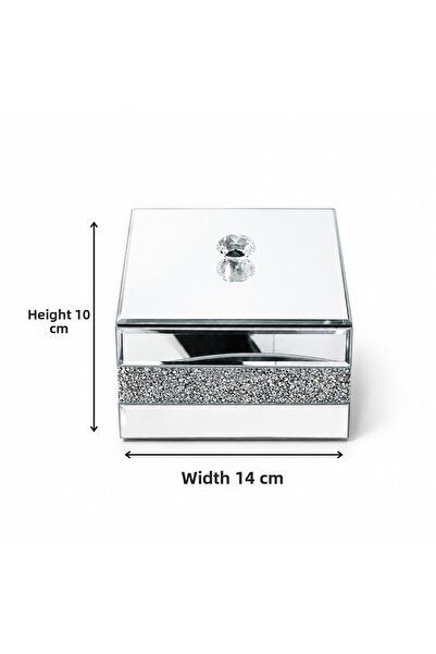 sahane & bazaar Mirrored Decorative Box with Crystal Stone Detail for Jewelry and Gemstone Organizer