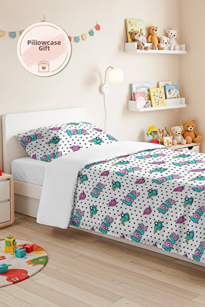Evimde Bambaşka Pop Art Polka Dot Youth Room Single Pique Set-Turquoise Pink ...