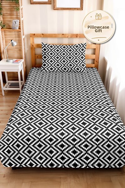 Evimde Bambaşka Black and White Geometric Youth Room Single Pique Set - Plaid...