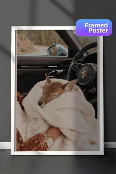 Postifull Deer Cub Poster, White Framed Poster, Old Money Series, No:113211