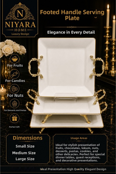 Niyara home Porcelain Set of 3 Presentation Plates with Metal Legs Presentati...
