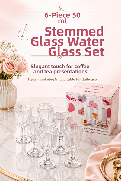 Parmeva Luxury Set of 6 50ml Glass Coffee and Water Cups with Stand