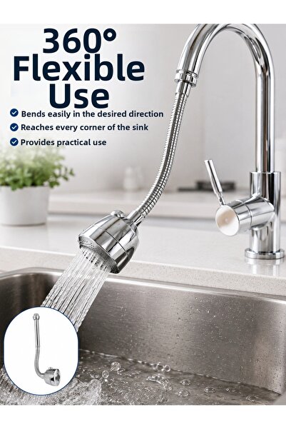 ARMÜZ Chrome Faucet Extension Apparatus 360 °   Rotatable Water-Saving Sink F...