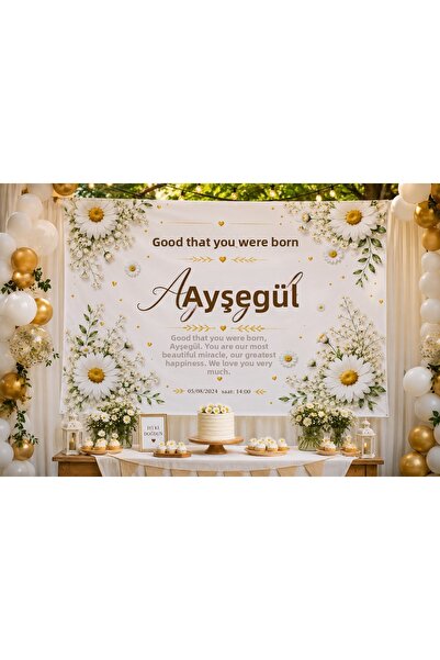 Piloji Personalized Daisy Themed Happy Birthday Birthday Wall Cover Fabric Ba...
