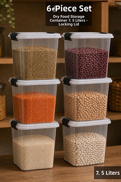 Meleni Home 6-Piece Food Storage Box - Lock Lid Flour and Legume Storage Kitc...