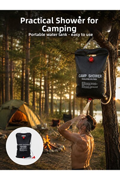 teknodayım Portable Camping Shower Solar Heated 20 Liter Water Capacity Hygie...