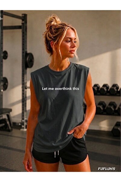 FUFLUNS Let Me Overthink Printed Women's Regular Fit Crewneck Sports Sleevele...