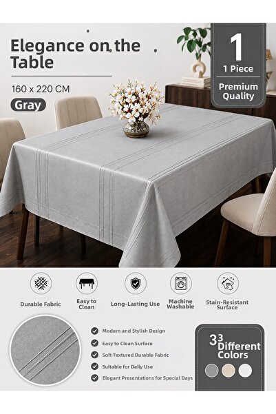 Suare Concept Premium Stain-Resistant Tablecloth 160X220 cm Gray – Easy to Cl...