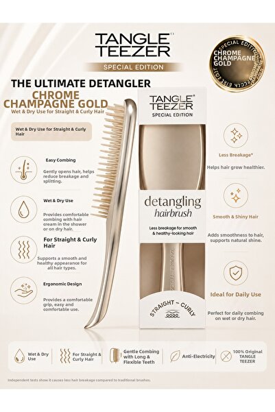 Tangle Teezer Chrome Champagne Gold Ultimate – Gentle Detangler for Straight ...