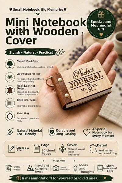 ROKH 🌿   Wooden Cover Mini Pocket Notebook Pocket Journal Leather Detailed L...