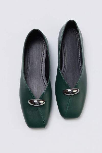 TRENDYOL SHOES Verde cu detaliu cu accesoriu vârf pătrat Femei balerini