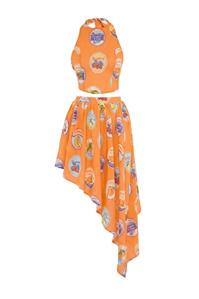 Trendyol Collection Set de fuste bluză de plajă din bumbac 100% țesut cu mode...