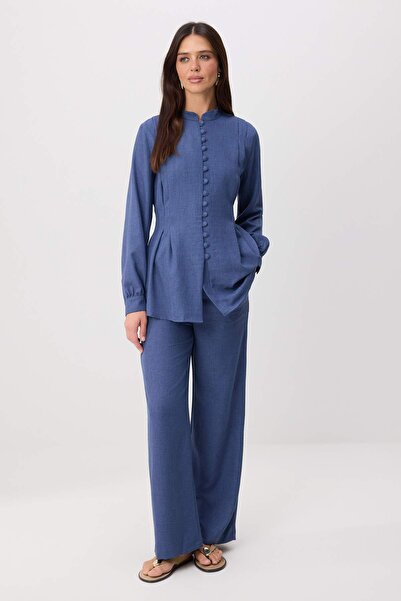 Trendyol Modest Set Hijab cu aspect de in, țesătură simplă, culoare indigo - ...
