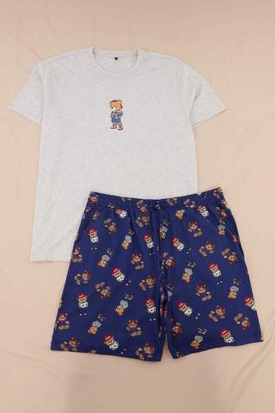 Trendyol Collection Set de pijamale gri Melange Regular Animal Homewear, mări...