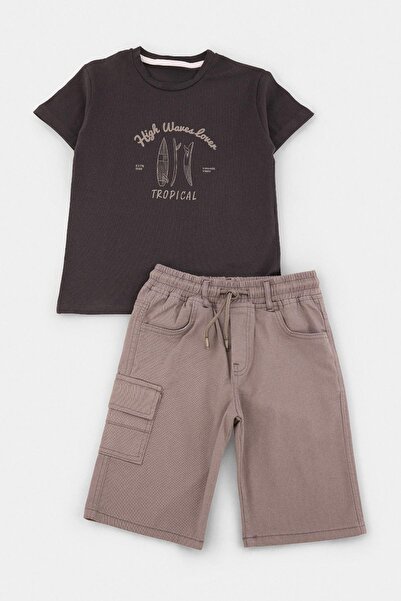 TRENDYOLKIDS Anthracite Boys' Knitted Top and Bottom Set Tkdss26Au00147