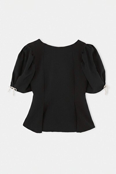 Trendyol Collection Bluză neagră cu mâneci detaliate TWOAW27BZ00041