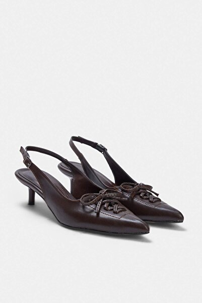 TRENDYOL SHOES Dark Brown Lace Detailed Women's 4 cm Kitten Heel Shoes Takss2...