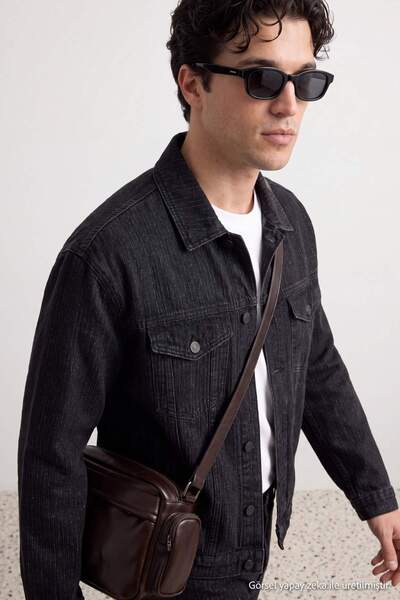 Trendyol Collection Anthracite Textured Striped Relaxed Fit Seasonal Men's De...