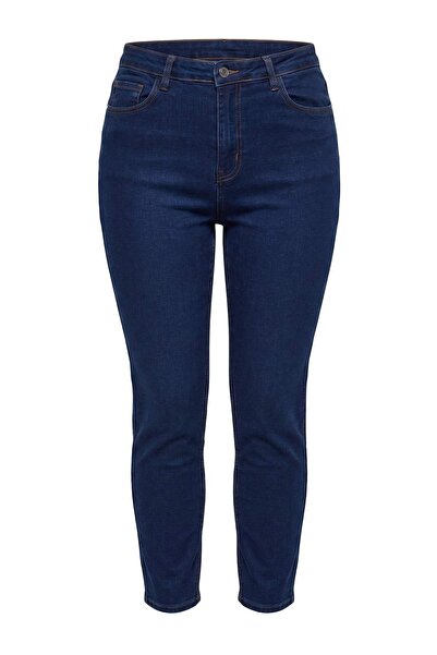 Trendyol Curve Dark Blue High Waist Stretchy Plus Size Skinny Jeans Tbbaw26Cj...