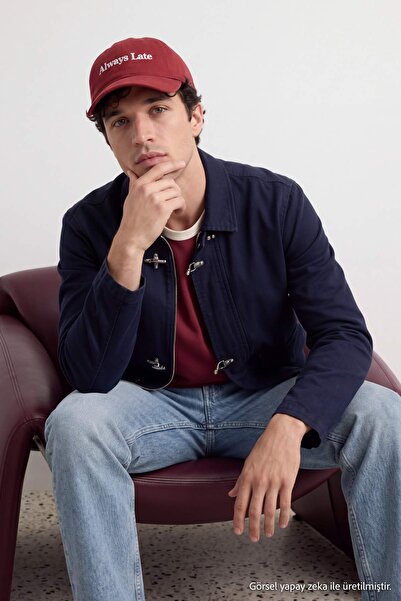 Trendyol Collection Navy Blue Men's Denim Jacket with Front Pockets and Acces...