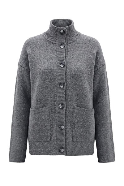 Trendyol Collection Gray Soft Textured Stand Collar Pocket Detailed Knitwear ...