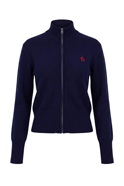 Trendyol Collection Navy Blue Horse Embroidery Detailed Zippered Knitwear Car...