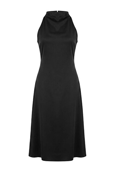 Trendyol Collection Black Halter Neck Bodycone/Body-Hugging Maxi Woven Satin ...