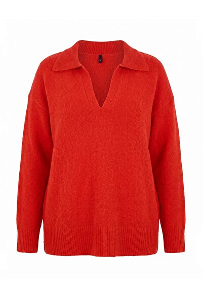 Trendyol Curve Roter Wollpullover mit Polokragen und weichem Tragegefühl TBBA...