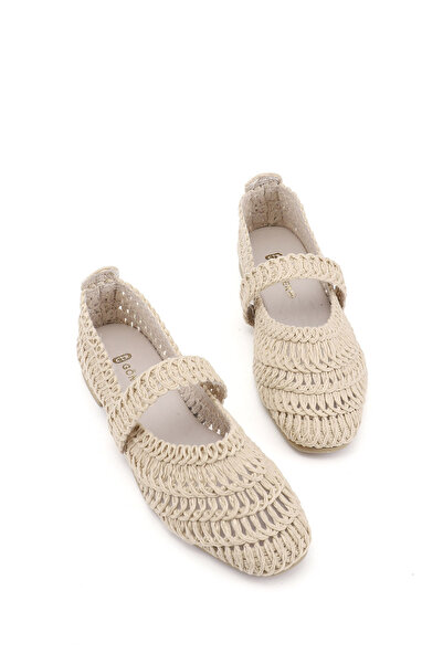 GÖNDERİ(R) Γυναικείες μπεζ πλεκτές μπαλαρίνες Mary Jane