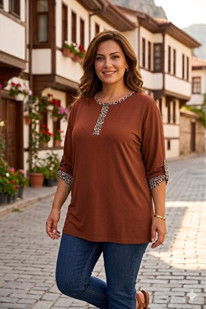 elma abone Plus Size Capri Sleeve Combed Cotton Blouse