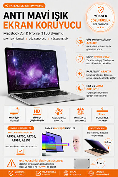 Mcstorey Macbook Kılıf Air Pro Ekran Koruyucu Mavi Işık A1932 A1706 A1708 A19...