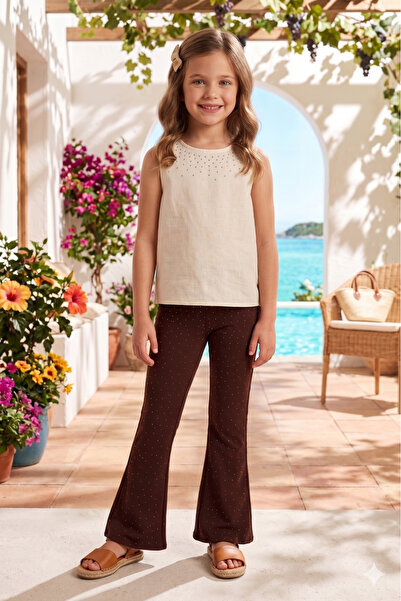 İncili Girls' Leggings with Stone Detail, Spanish Style – Stretchy Fabric, St...