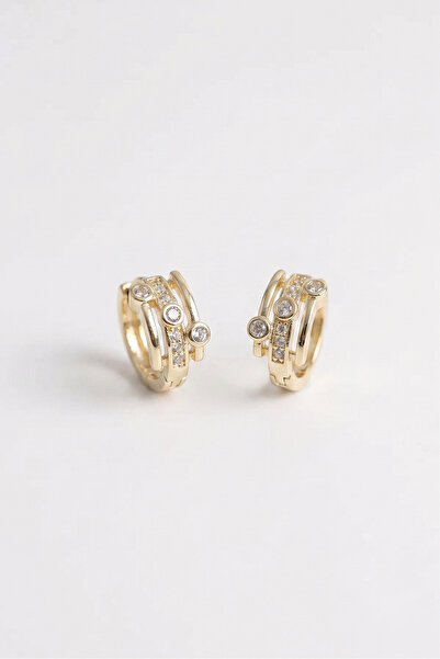 Sirenith 14K Gold Renk Kaplama Yarım Halka Zirkon Taşlı CM Kadın Küpe