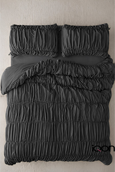 İQON Single Pleated Duvet Cover Set Anthracite