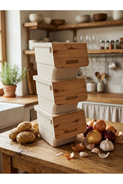 3-Piece Bamboo Pattern Potato Onion Holder & Multipurpose Basket 36Lt